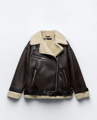 ZARA DOUBLE-FACED JACKET BROWN FAUX SHEARLING NEW FW24